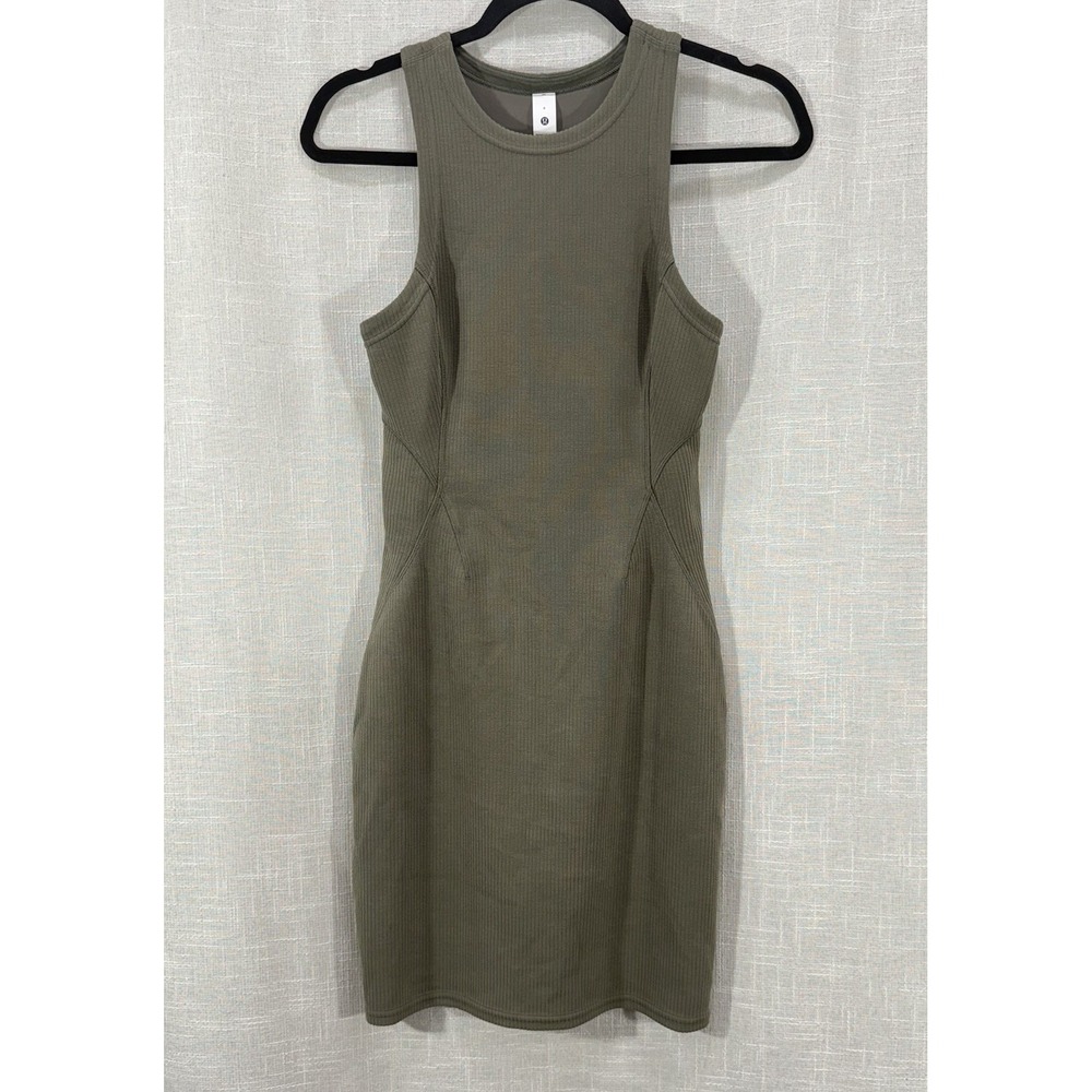 Lululemon Women's Ribbed Softstreme Slim-Fit Tank Dress Size 4 Olive Green